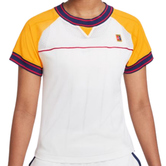 Nike Womens Court DriFit Slam Top - White/University Gold